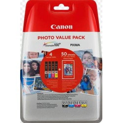 Canon CLI-551XL C/M/Y/BK + 50x PP-201