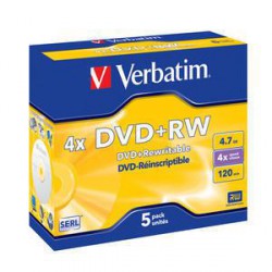 VERBATIM DVD+RW (4x, 4,7GB),5ks/pack