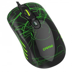 Crono OP-636G - herní laserová myš, 800/1600/3200 DPI, LED podsvícení, USB, zelená