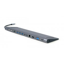 Gembird USB-C 9v1 multiport USB + HDMI + VGA + PD + čtečka karet + LAN + audio