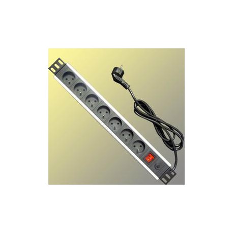 19" napájecí panel 7x220V-1,8m PPO Black+přep.ochr.16A