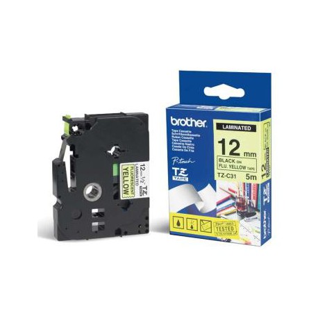 TZE-C31, černý tisk na fluroscenční žluté, 12 mm