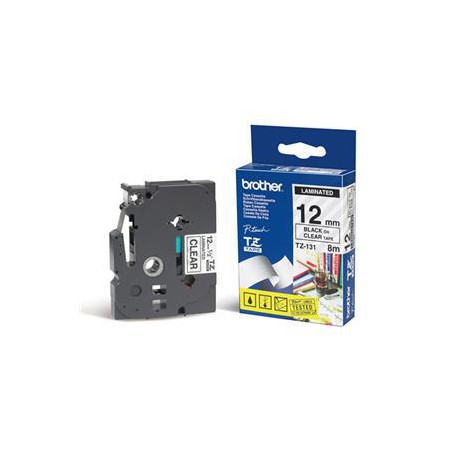 TZE-131,  průsvitná/černá, 12mm